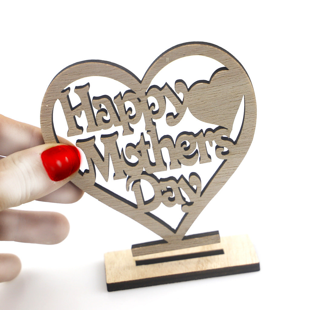 Wholesale of Wooden Mother's Day Heart-shaped Hollow Letter Ornaments